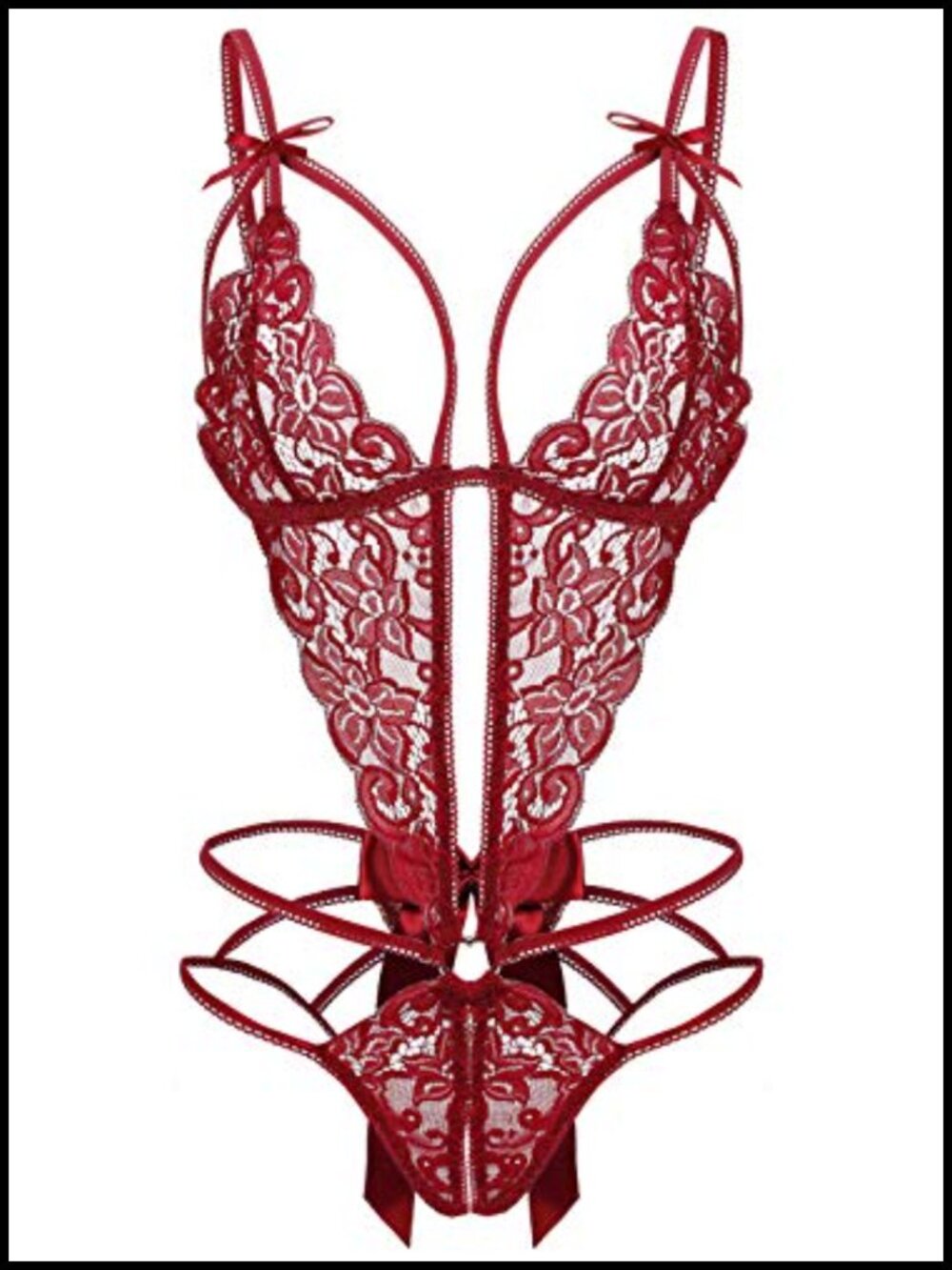Donnalla Deep V Lace Teddy One Piece Lingerie Cutout Strappy